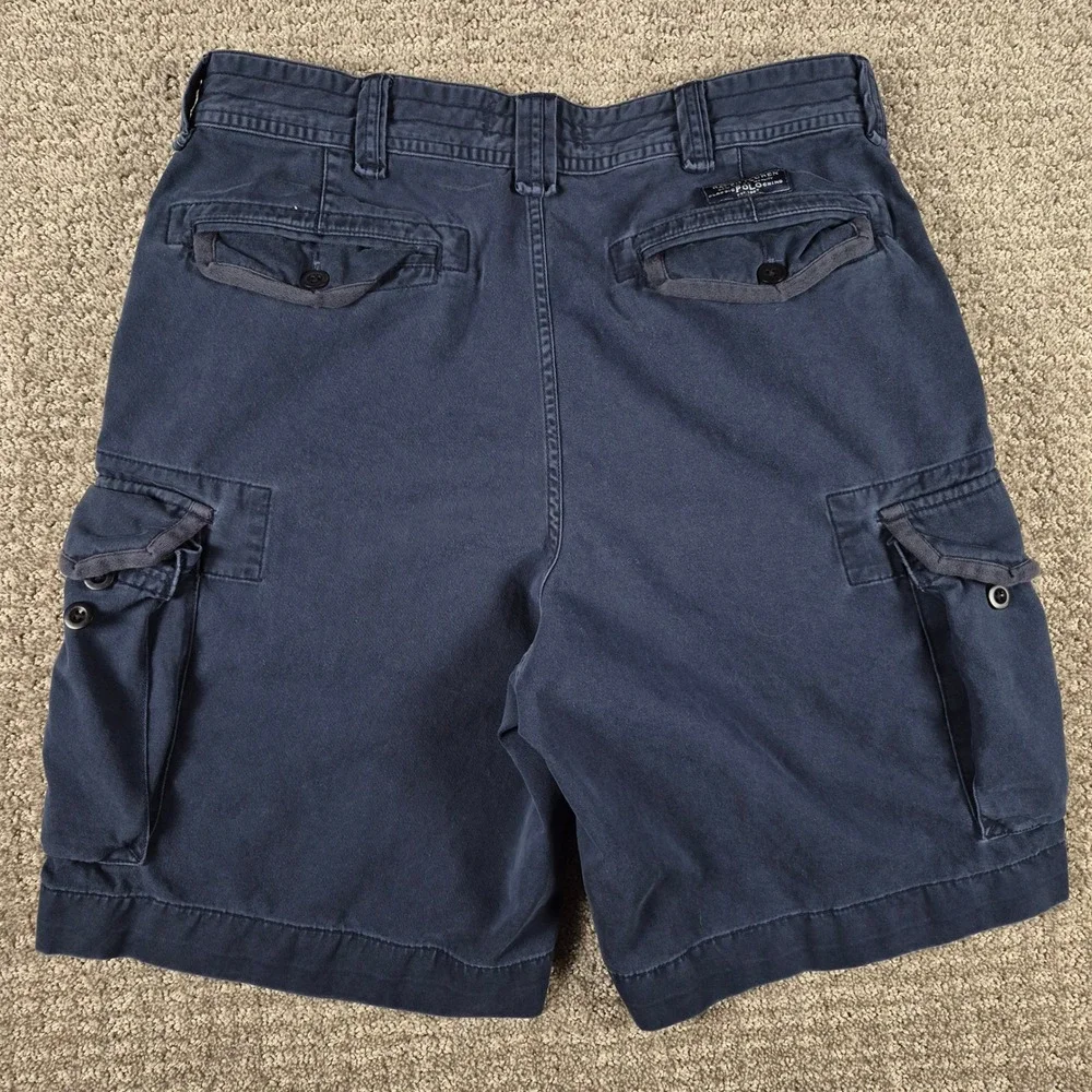 Vintage Polo Ralph Lauren Cargo Shorts Mens 34 Navy Blue Gellar Canvas 90s Y2k